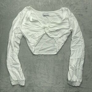 Urban Outfitters White Twist Front Long Sleeve‎ Cropped Top Size S